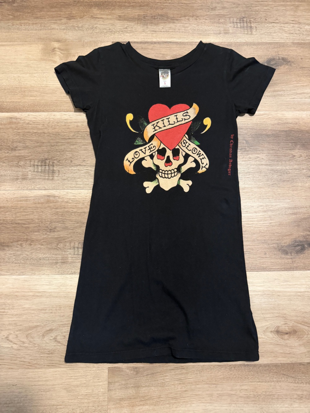Vintage Ed Hardy T Shirt Dress Womens Small Christian Audigier Y2K Grunge Tee